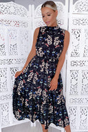 Black Paisley Frill Maxi Dress