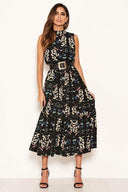 Black Paisley Frill Maxi Dress