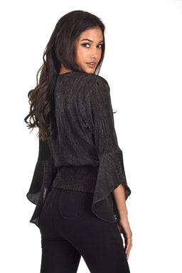 Black Glitter Ribbed Cross Over Top