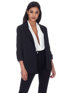 Black Blazer Jacket With Ruched Sleeves