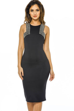 Black Embellished Cut In Bodycon Dress