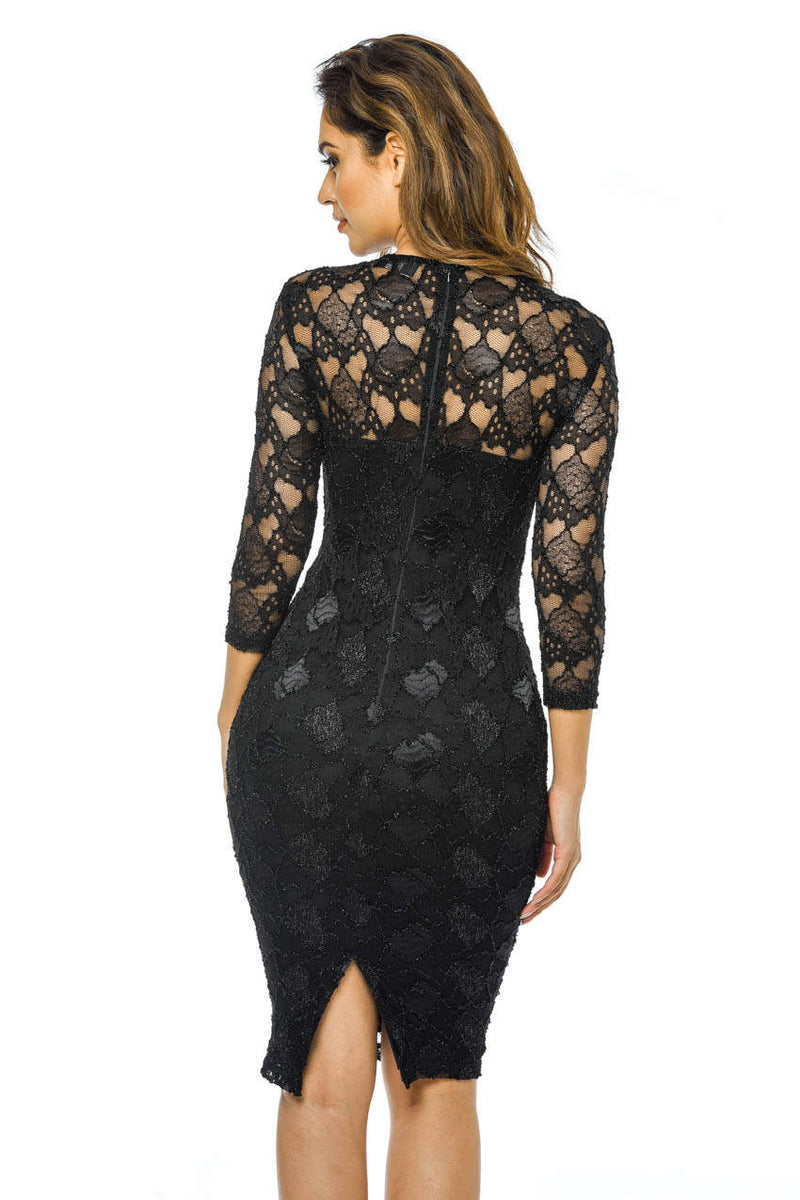 Black Sequin 3/4 Sleeve Bodycon Dress