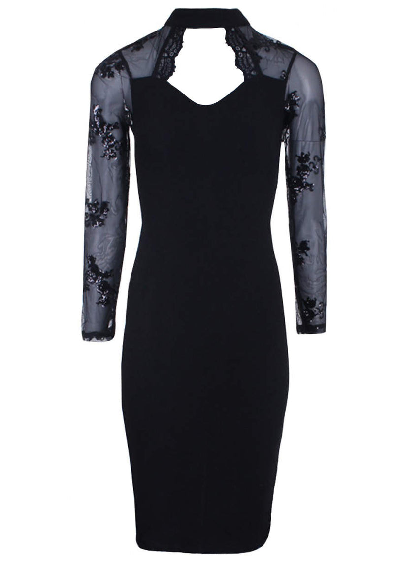 Black Sequin Sleeved Dress