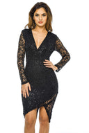 Black Sequin Midi Dress with Wrap Front