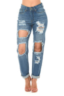 Blue Loose Fitting Ripped Jeans