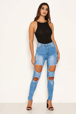 Blue Ripped High Waisted Jean