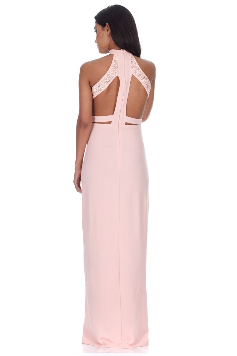 Blush Sequin Panel Detailing Maxi Dress With Thigh Split