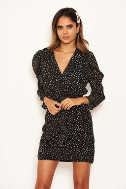 Black Chiffon Polka Dot Dress