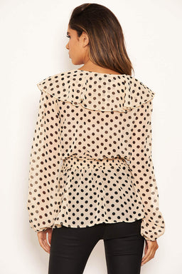 Nude Ruffle Polka Dot Top