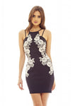 Black Mini Bodycon Dress with Lace Insert