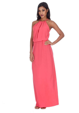 Coral Halterneck Strappy Lace Detail Maxi Dress