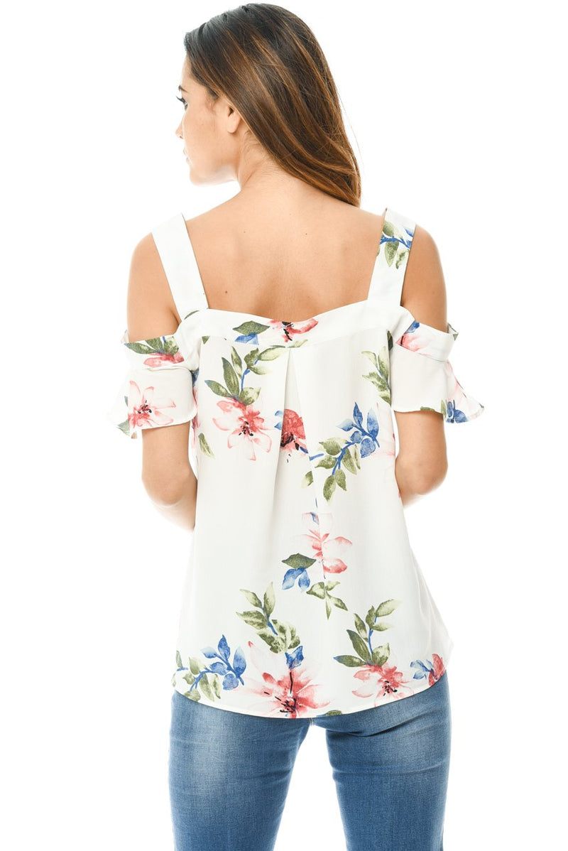 Cream Floral Thick Strap Top