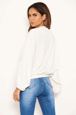 Cream Wrap Batwing Sleeve Top