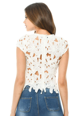 Cream Crochet Detail Top