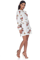 Cream Floral Long Sleeves With Crochet Detailing Waistband Dress