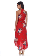 Red Floral Asymmetric Choker Neck Maxi Dress