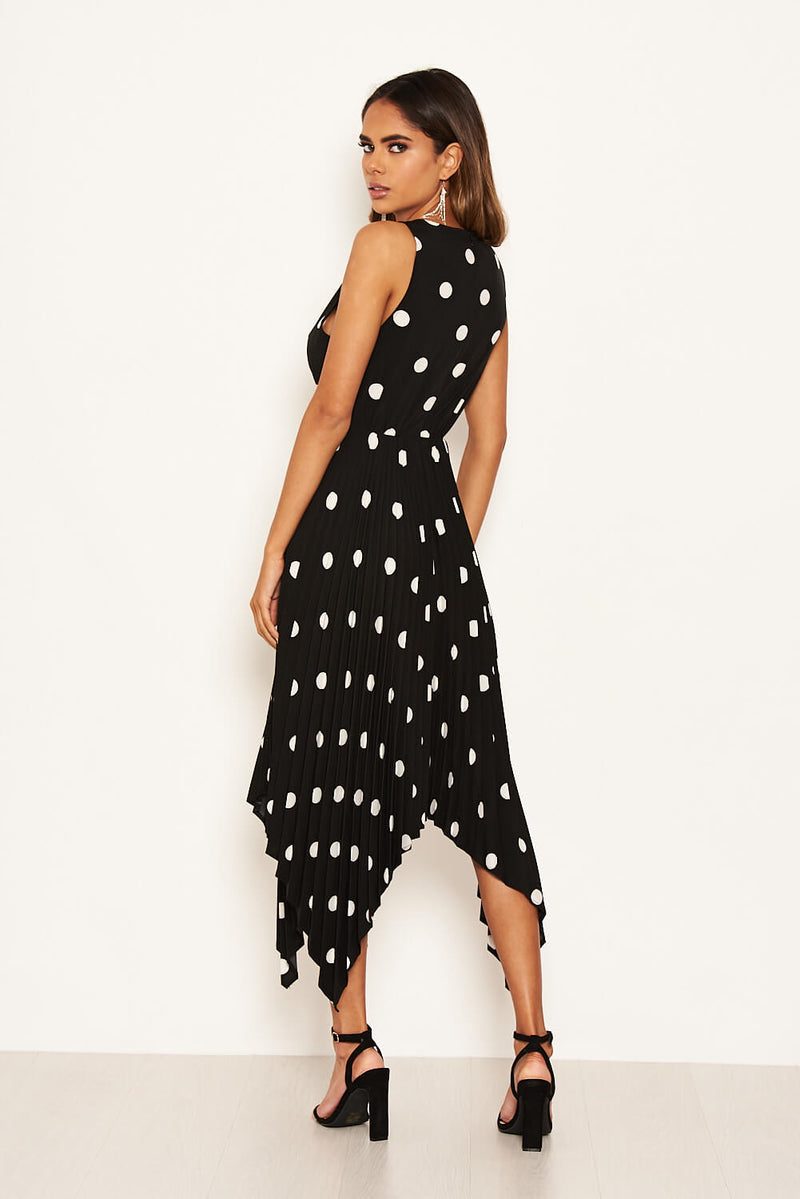 Black Polka Dot Pleated Dress