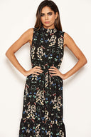 Black Paisley Frill Maxi Dress