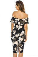 Black Bardot Floral Bodycon Dress