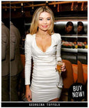 V Neck Shoulder Pad Bodycon Dress