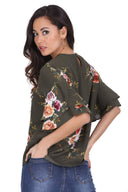 Khaki Printed Flared Sleeve Top