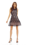 Black/Nude Skater Dress with Mesh and Lace Detail