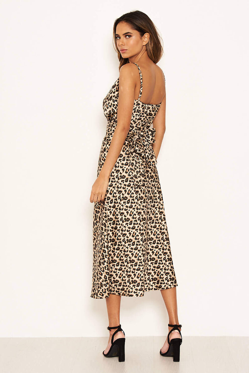 Leopard Print Silky Midi Dress