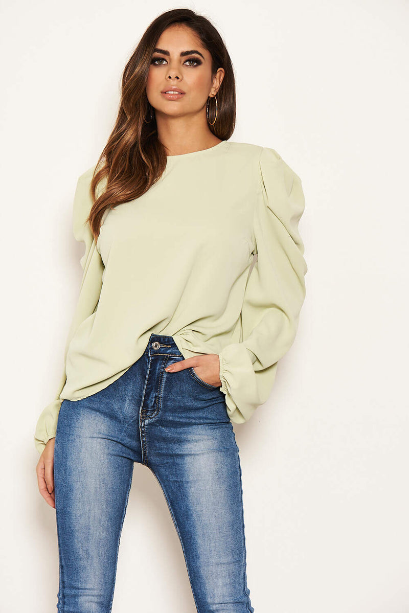 Mint Puff Sleeve Loose Fit Top