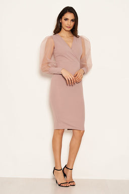 Mushroom Puff Sleeve Midi Dress