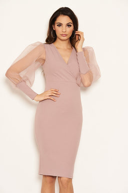 Mushroom Puff Sleeve Midi Dress