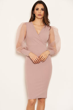 Mushroom Puff Sleeve Midi Dress