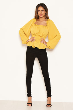 Yellow Square Neck Elasticated Top