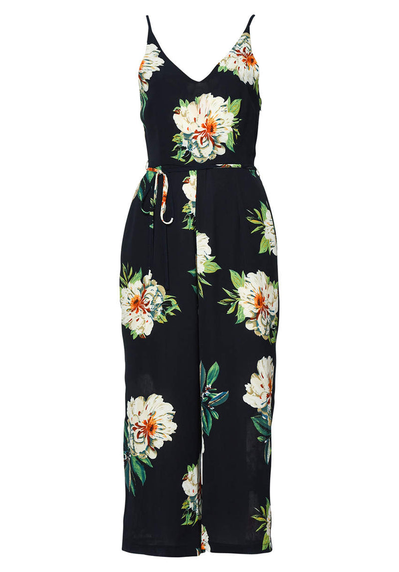 Navy Floral Printed Culotte Jumpsuit