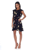 Navy Floral Dress With Frill Detail