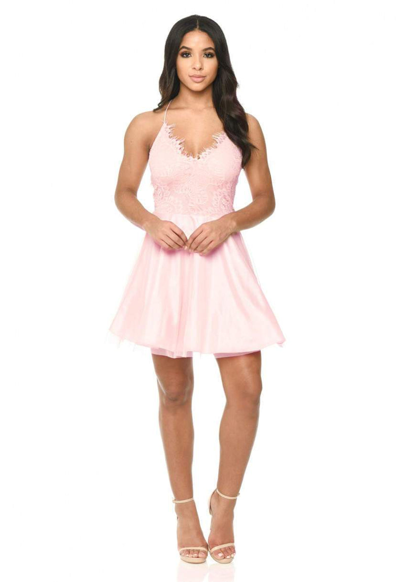 Pink Prom Lace Detail Dress