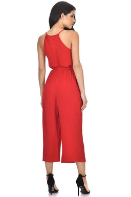 Red High Neck Culotte Jumpsuit