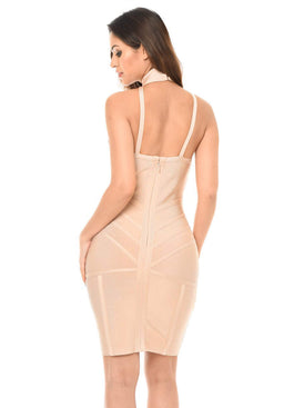 Nude Bandage Halterneck Dress