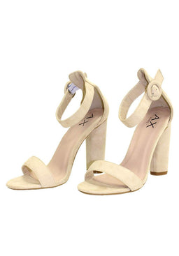Nude Suede Heels With Thin Buckle Strap