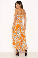 Orange Floral Frill Hem Dress with Tie Waist