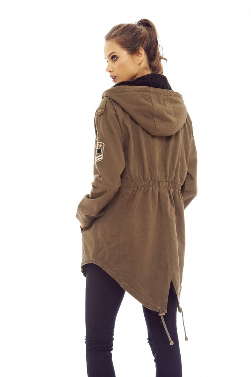 Khaki Parka Jacket with Hood