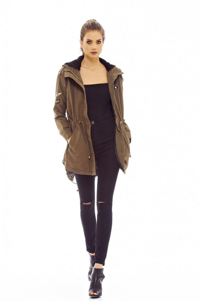 Khaki Parka Jacket with Hood