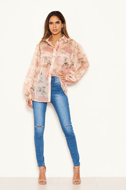 Pink Floral Sheer Shirt