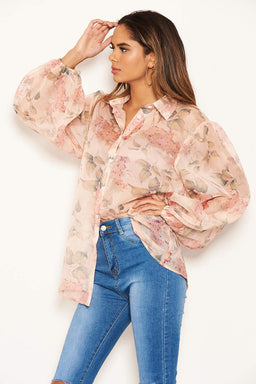 Pink Floral Sheer Shirt
