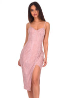 Pink Lace Strappy Midi Dress