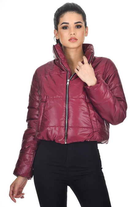 Plum Wet Look Puffer Jacket