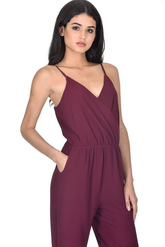 plum wrap over front jumpsuit