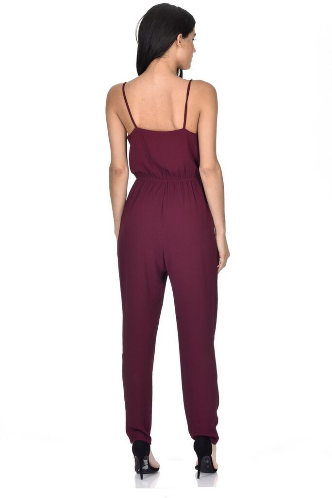 plum wrap over front jumpsuit