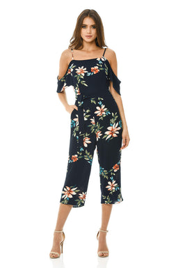 Navy Floral Culotte Jumpsuit