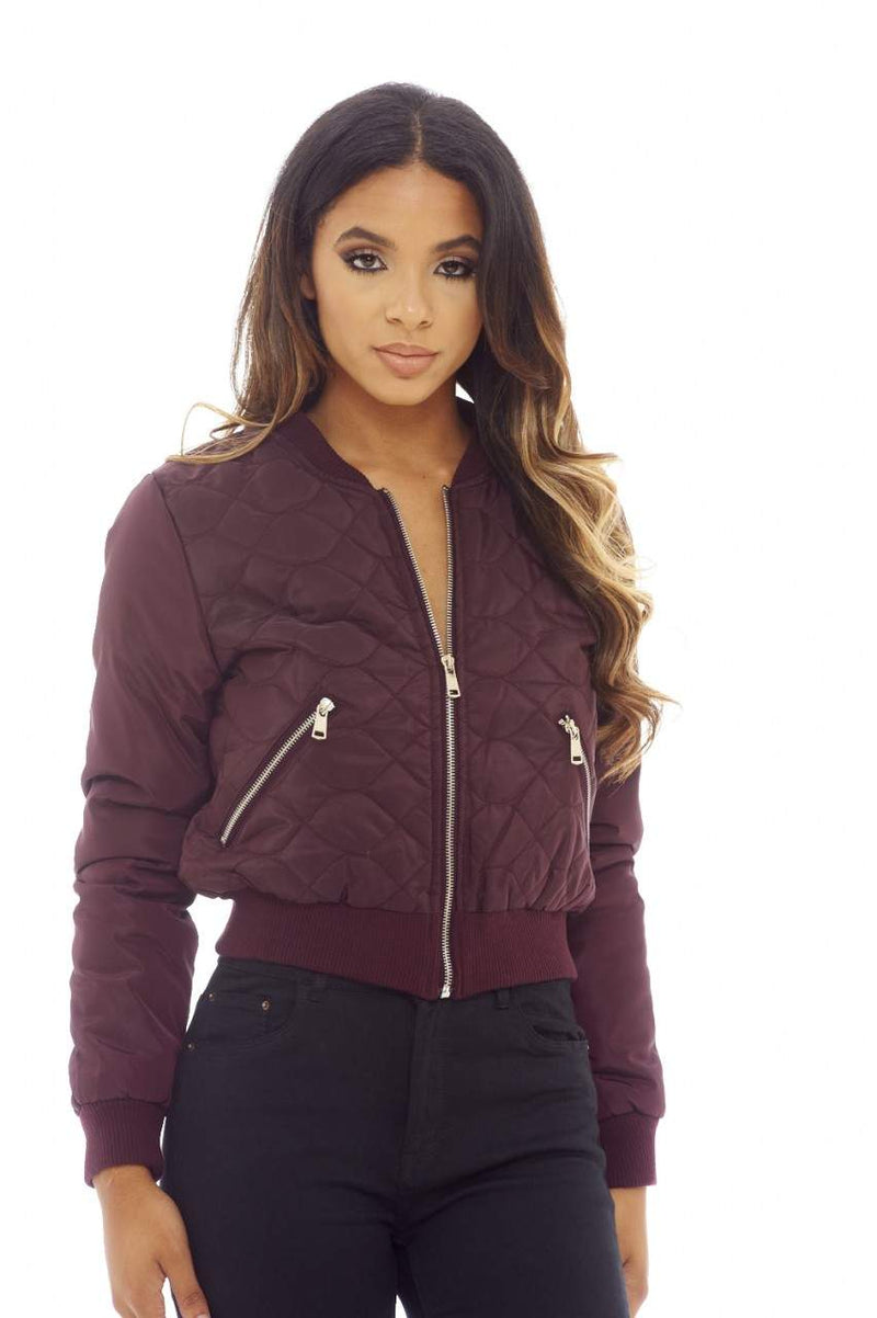 Berry Quilted Bomber Jacket