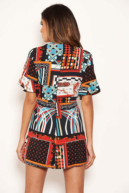 Multi Print Tie Top Playsuit